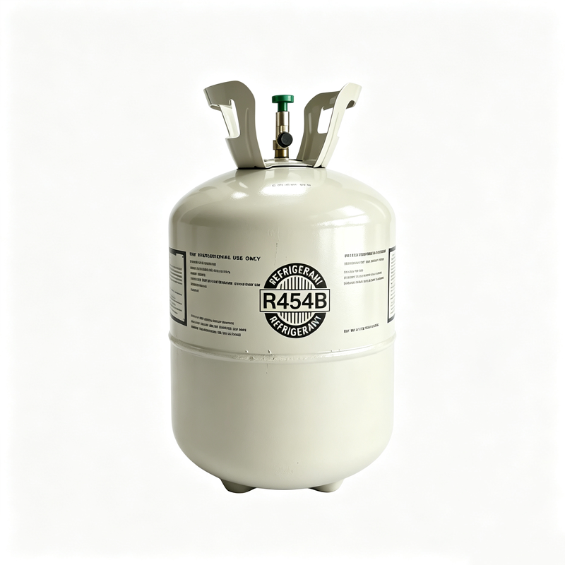White R-454B refrigerant cylinder against a plain background
